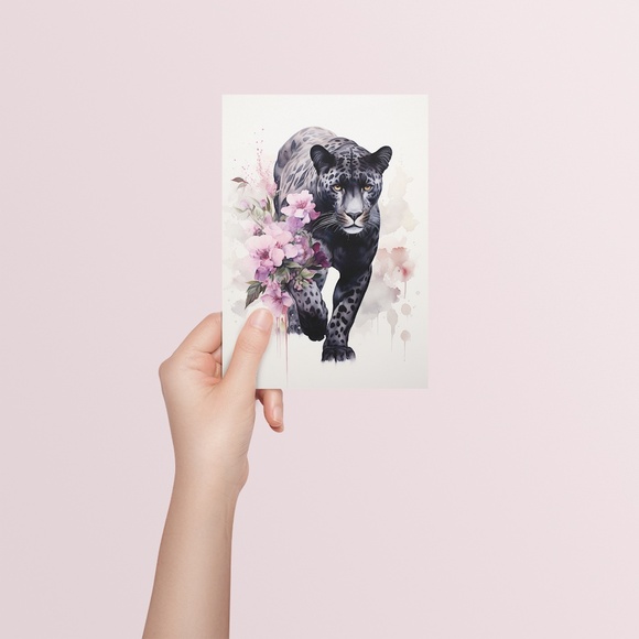 Watercolor Black Jaguar Wall Art Print Unframed - Majestic Jungle Elegance - Picture 5 of 6